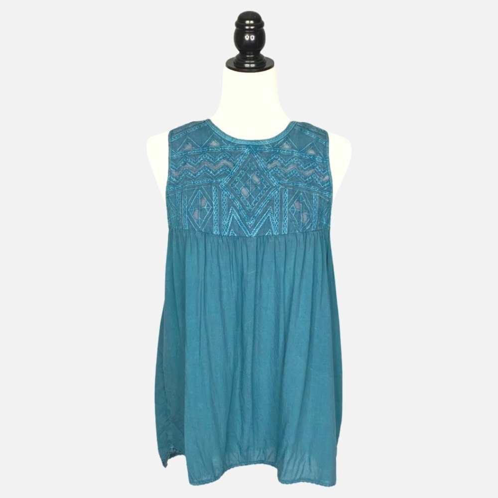 ARITZIA WILFRED Eclater Embroidered Boho Blouse - Turquoise - Size M